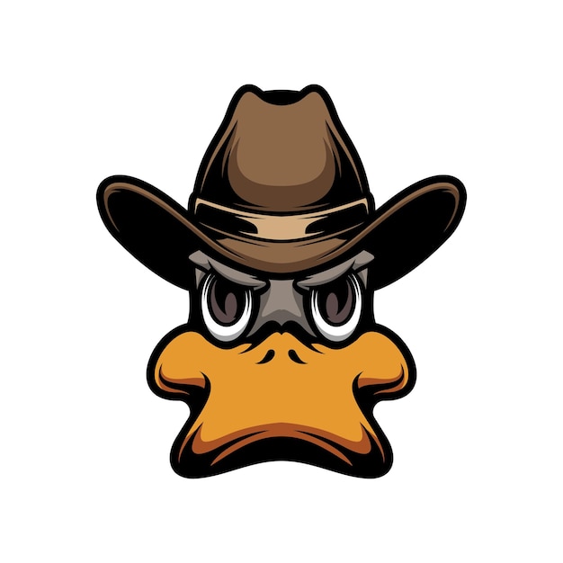 Disegno del logo della mascotte del cowboy dell'anatra