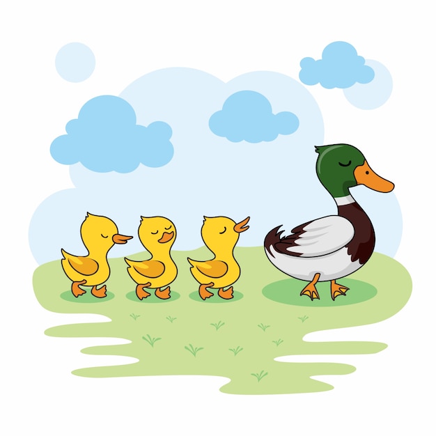Vettore duck family cartoon animals