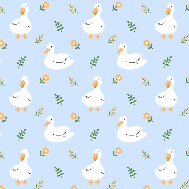 Duck and flower seamless pattern background