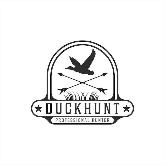 Duck hunt with arrow logo vintage vector illustration template icon graphic design