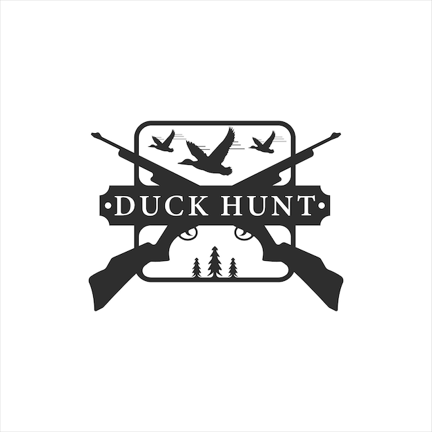 Vector duck hunt with rifle logo vintage vector illustration template icon graphic design