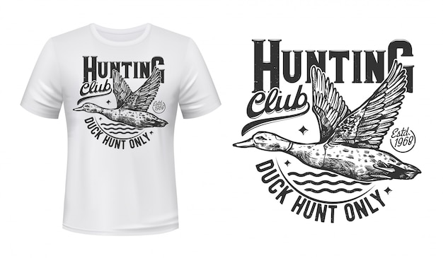 Vector duck hunting t-shirt print. hunters club symbol