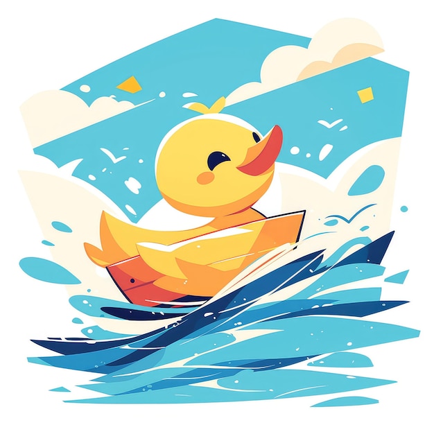 Vector a duck is rowing a boat cartoon style