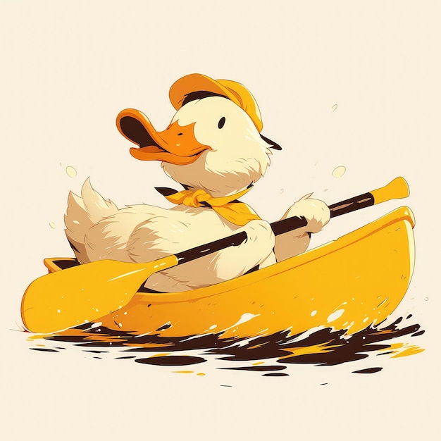 Vector a duck is rowing a boat cartoon style