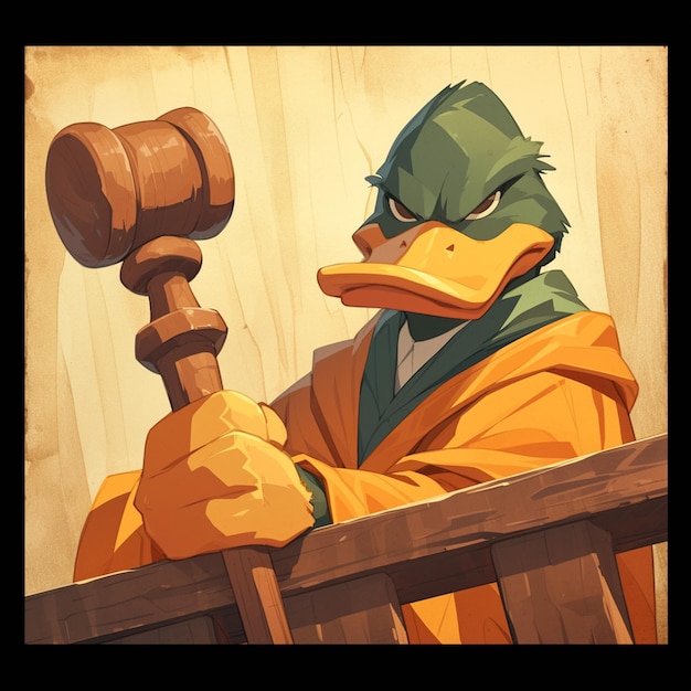 A duck judge cartoon style
