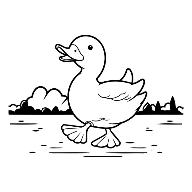 Vector duck on the lake vector illustration in a flat style