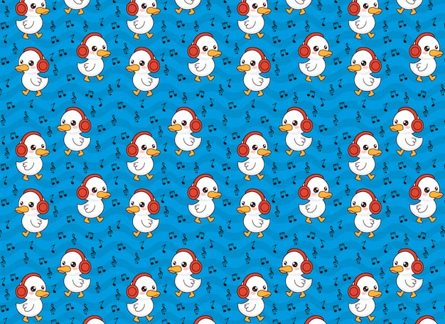 Vector duck listening to music illustration pattern vector for fabrics backgrounds blue