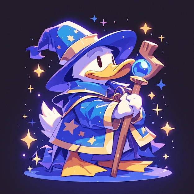 A duck magician cartoon style