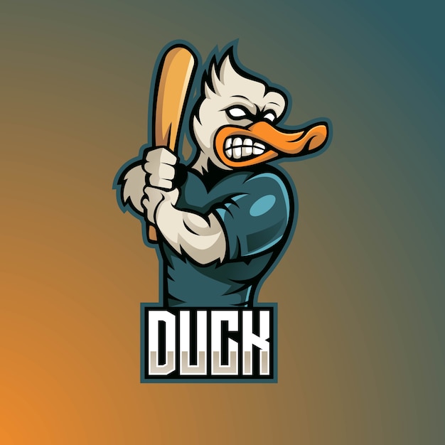 Duck mascot logo design with modern illustration concept style for badge, emblem and t shirt printing. duck carries a baseball stick