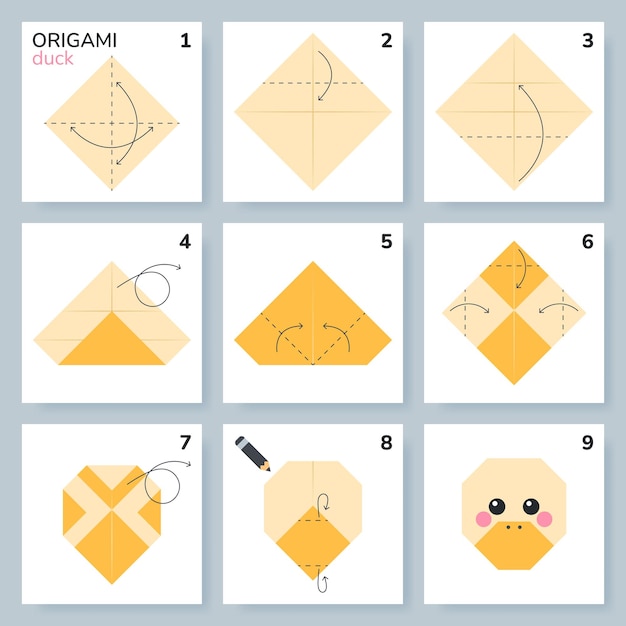 Duck origami scheme tutorial moving model Origami for kids Step by step how to make a cute origami