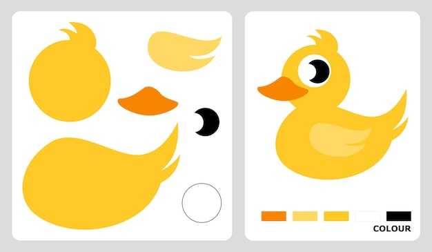 Vector duck patterns for applique patchwork and paper crafts in cut and paste puzzle pattern