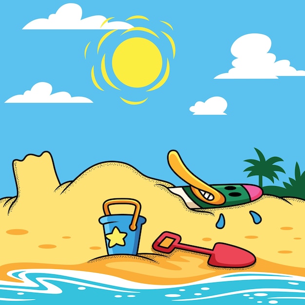 Duck relax in beach cartoon illustration