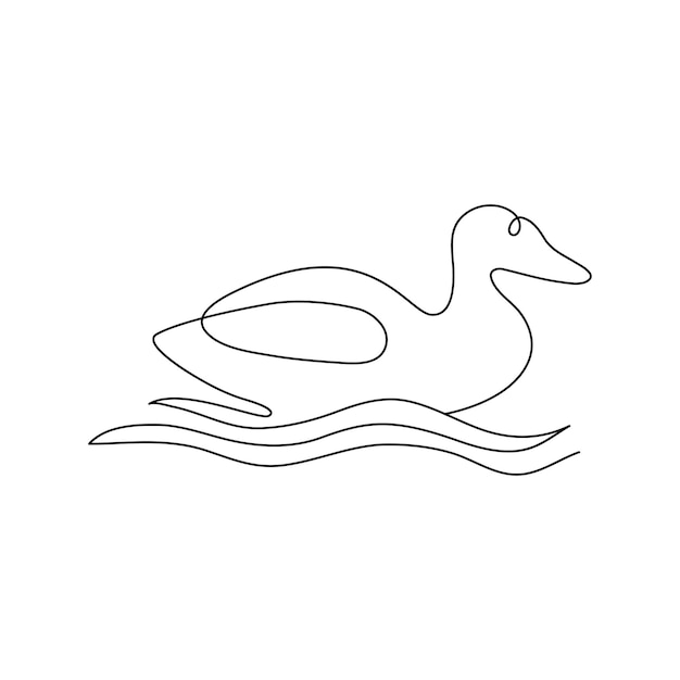 Duck single continuous one line out line vector art drawing and tattoo design