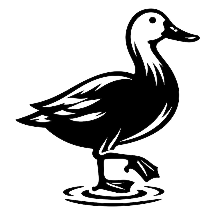 Vector duck standing in water silhouette vector illustration