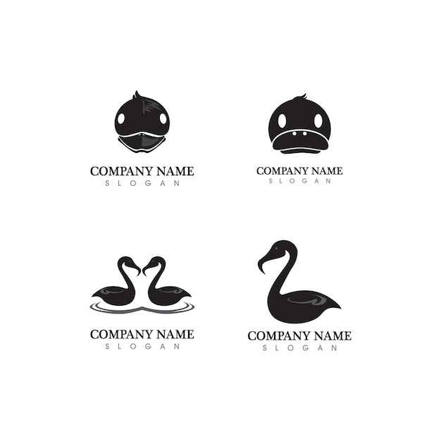 Duck and swan logo animal and birds icon and illustration logo design