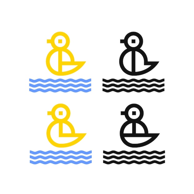 Duck and water logo concept. monogram. duck icon. outline. yellow,blue and black