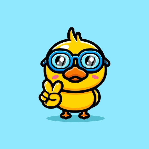 duck wearing swimming goggles in peace pose