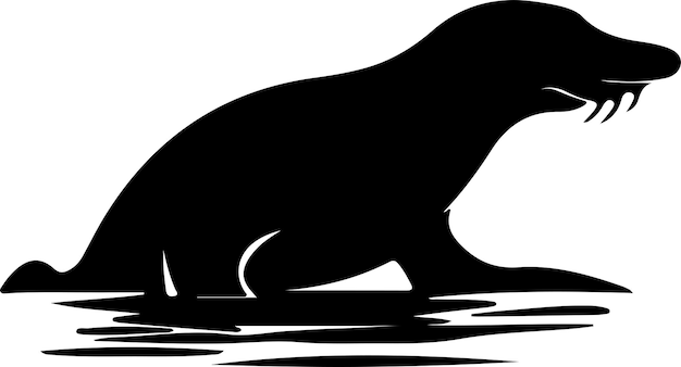 Vector duckbilled platypus black silhouette with transparent background