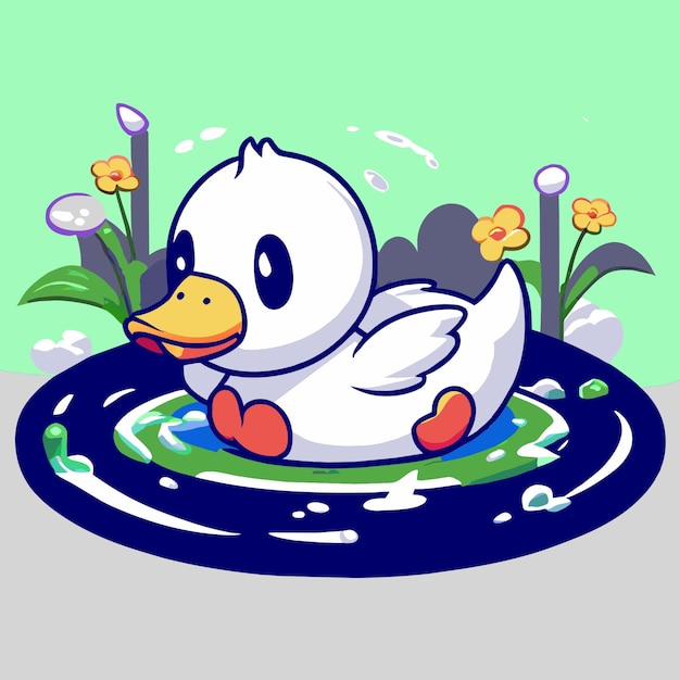 Vector a duckling is playing in the middle of a pond
