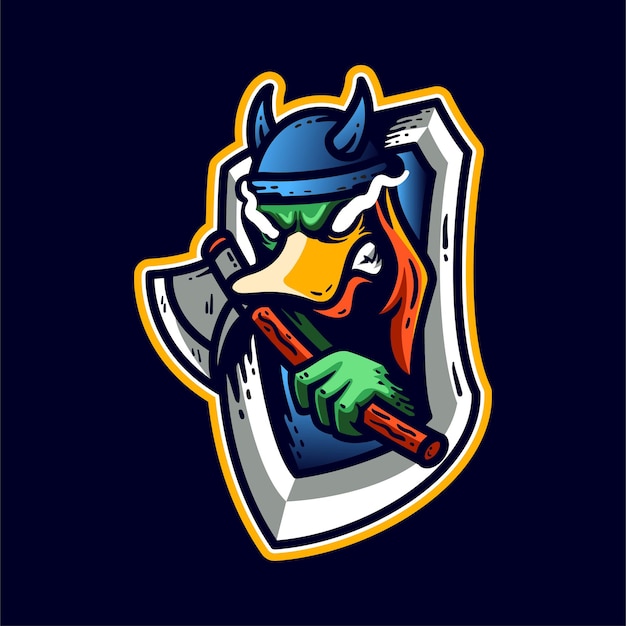 Vector ducky with axe mascots character logo