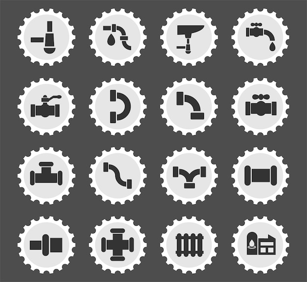 Duct symbols on a round postage stamp stylized icons