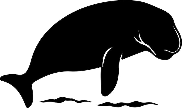 Vector dugong black silhouette with transparent background