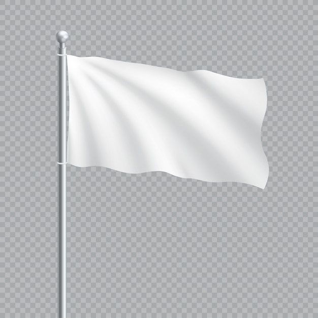 Vector duidelijke witte vlag op 3d vlaggenmast