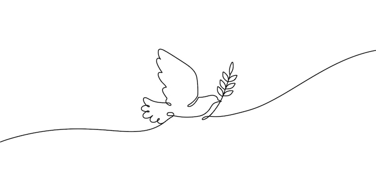 Vector duif met olijftak vredessymbool vliegende vogel met uitgestrekte vleugels continu één regel vectorillustratie