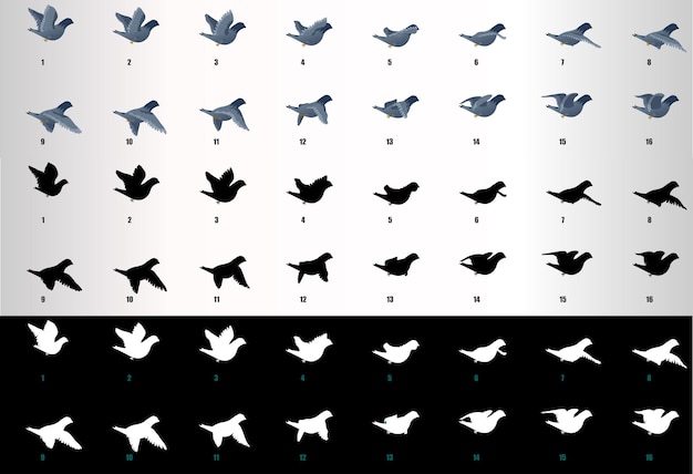 Vector duif vliegen animatie reeks lus animatie sprite sheet