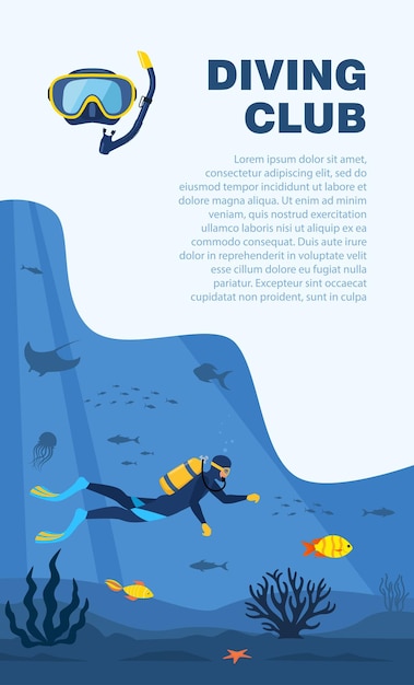 Duiker met duikuitrusting zwemt in de zee Zeegezichtbanner met man onder water