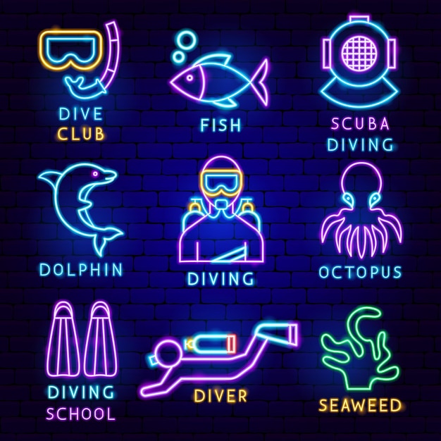 Duiklabel instellen vectorillustratie van Scuba Diver-promotie