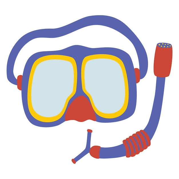 Duikmasker en snorkel icoon. Kostuumelement voor onderdompeling in water. Onderwatersport, entertainmentapparatuur, uitrusting. Cartoon vectorillustratie