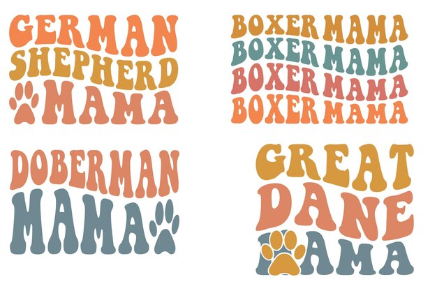 Duitse herder mama Boxer mama Dobermann Pinscher mama Duitse Dog mama hond retro golvende SVG bundel