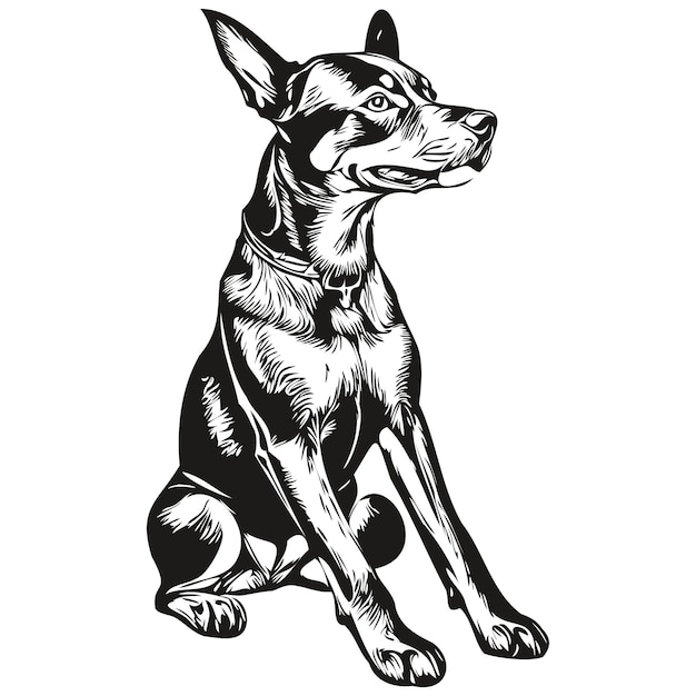 Vector duitse pinscher hond realistisch huisdier illustratie hand tekenen gezicht zwart-wit vector realistisch ras huisdier