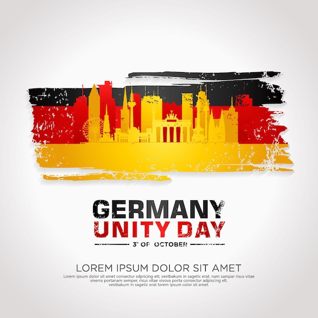 Duitsland eenheidsdag wenskaart met grunge en splash effect op vlag als een symbool van onafhankelijkheid