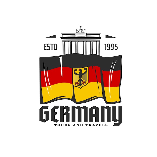 Duitsland vlag Berlijn reizen oriëntatiepunt vector Brandenburger Tor Duits toerisme geschiedenis en cultuur sightseeing rondleidingen door de stad in Berlijn Deutschland architectuur en vlag met egale crest