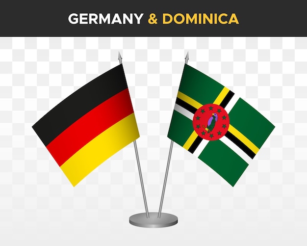 Duitsland vs dominica bureau vlaggen mockup geïsoleerde 3d vector illustratie duitse tafel vlaggen