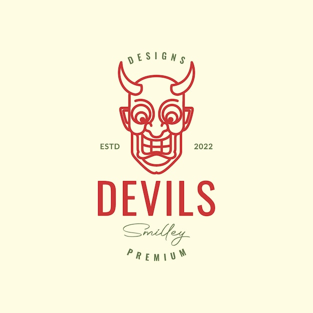 Duivel demon kwaad gehoornde glimlach cartoon mascotte hipster logo ontwerp vector