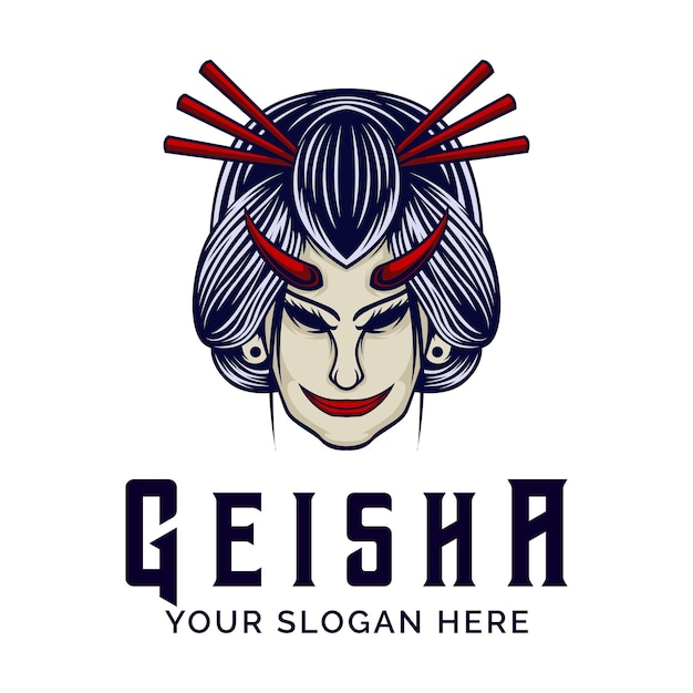 Duivel Geisha Girl mascotte Logo ontwerp vectorillustratie in moderne stijl