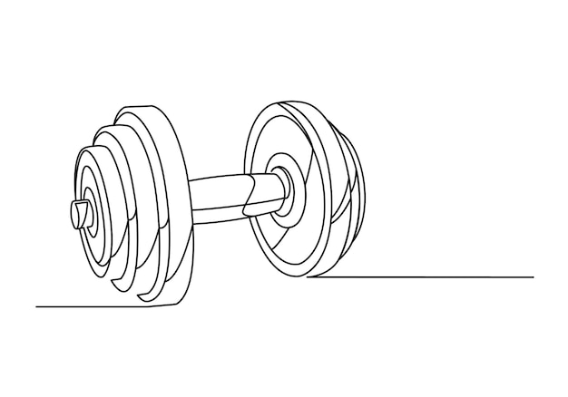 Dumbbell continuous one line drawing isolated white background