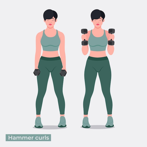 Dumbbell hammer curls exercise Woman workout fitness aerobic and exercises