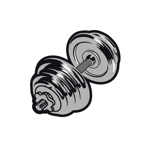 Dumbbell icon or logo Sporty mood Chromed workout dumbbell Isolated on white background