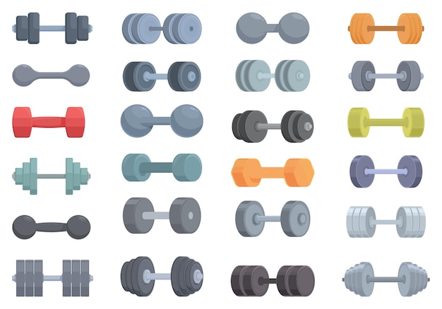 Dumbbells icons set cartoon vector Exercise equipment Home workout