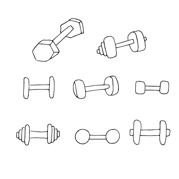 Vettore dumbbells set illustrazione vettoriale disegno a mano scarabocchi