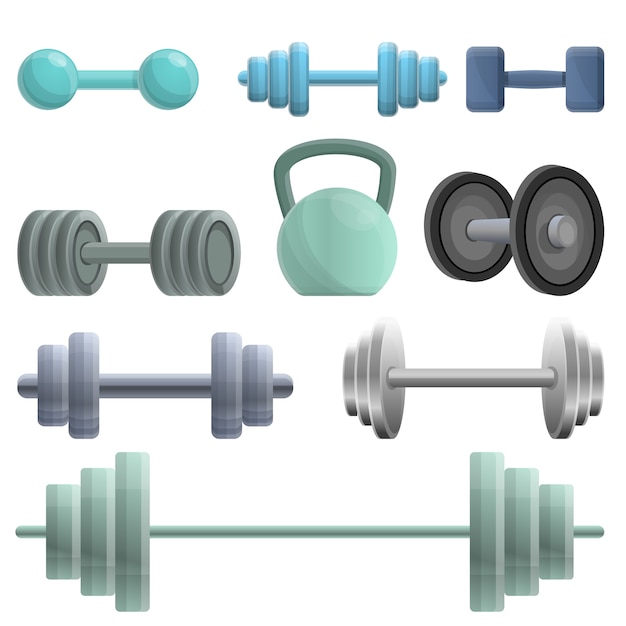 Set di icone di dumbell, stile cartoon