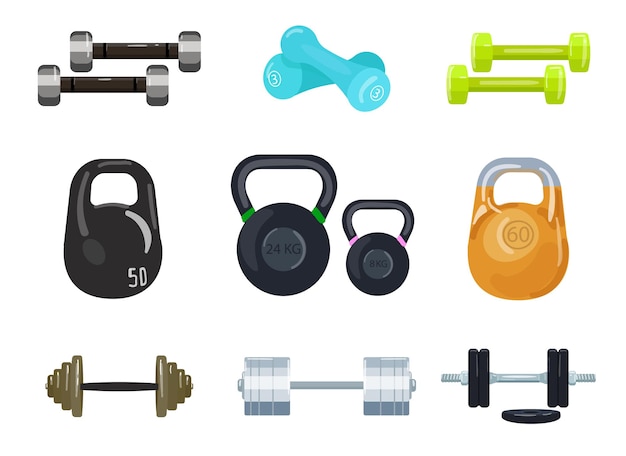 Dumbell pictogrammen instellen cartoon vector Gym gewicht