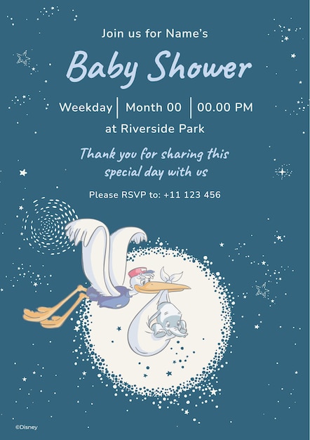 Dumbo Baby Shower Stork Invitation