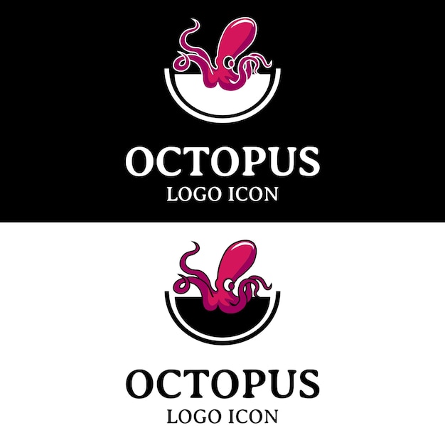Dumbo octopus in a bowl silhouette for retro vintage cartoon seafood restaurant logo design