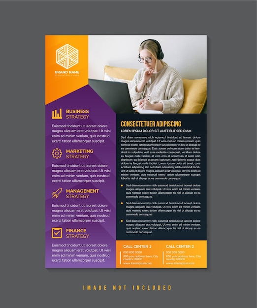 Dummy text of headline flyer design template use vertical layout combination yellow orange purple