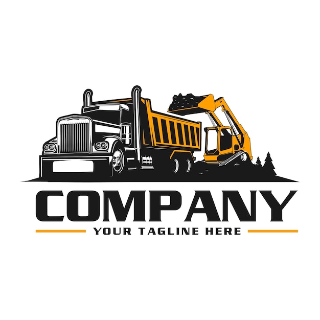ダンプトラックと掘削機のロゴ